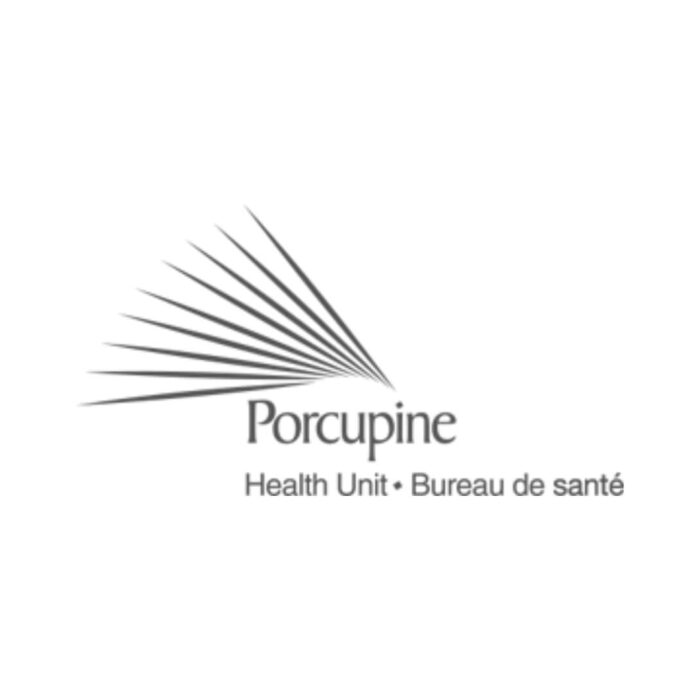 Timmins Care Company logo of "Timmins Porcupine Health Unit - Bureau de Santé" featuring an abstract porcupine quill design. Cochrane District Social Services Administration Board