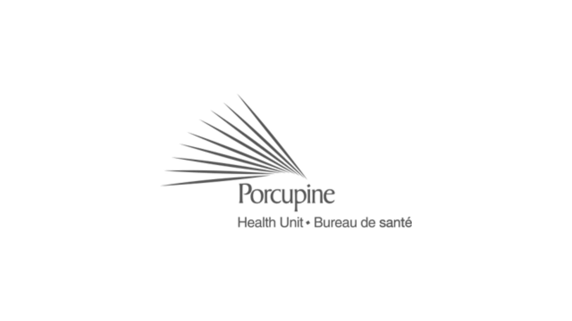 Timmins Care Company logo of "Timmins Porcupine Health Unit - Bureau de Santé" featuring an abstract porcupine quill design. Cochrane District Social Services Administration Board