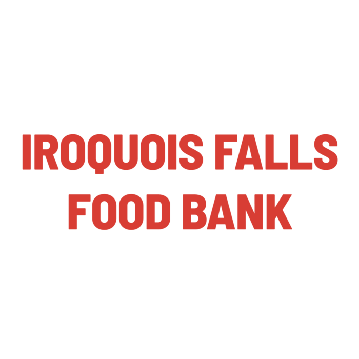 Timmins Care White background with bold red text reading "IROQUOIS FALLS FOOD BANK" in capital letters. Cochrane District Social Services Administration Board