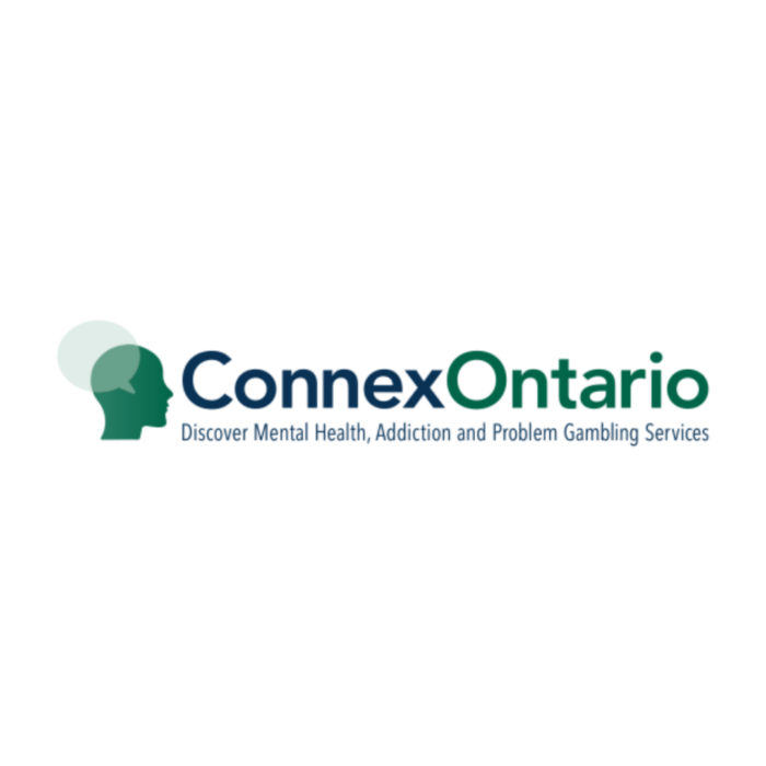 Timmins Care ConnexOntario logo with tagline "Discover Mental Health, Addiction and Problem Gambling Services" and a profile silhouette next to the text. Cochrane District Social Services Administration Board