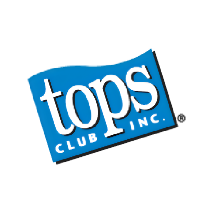 Timmins Care Logo of TOPS Club Inc. featuring the word "tops" in lowercase white letters on a blue rectangular background, with "CLUB INC." in smaller white uppercase letters underneath. Cochrane District Social Services Administration Board